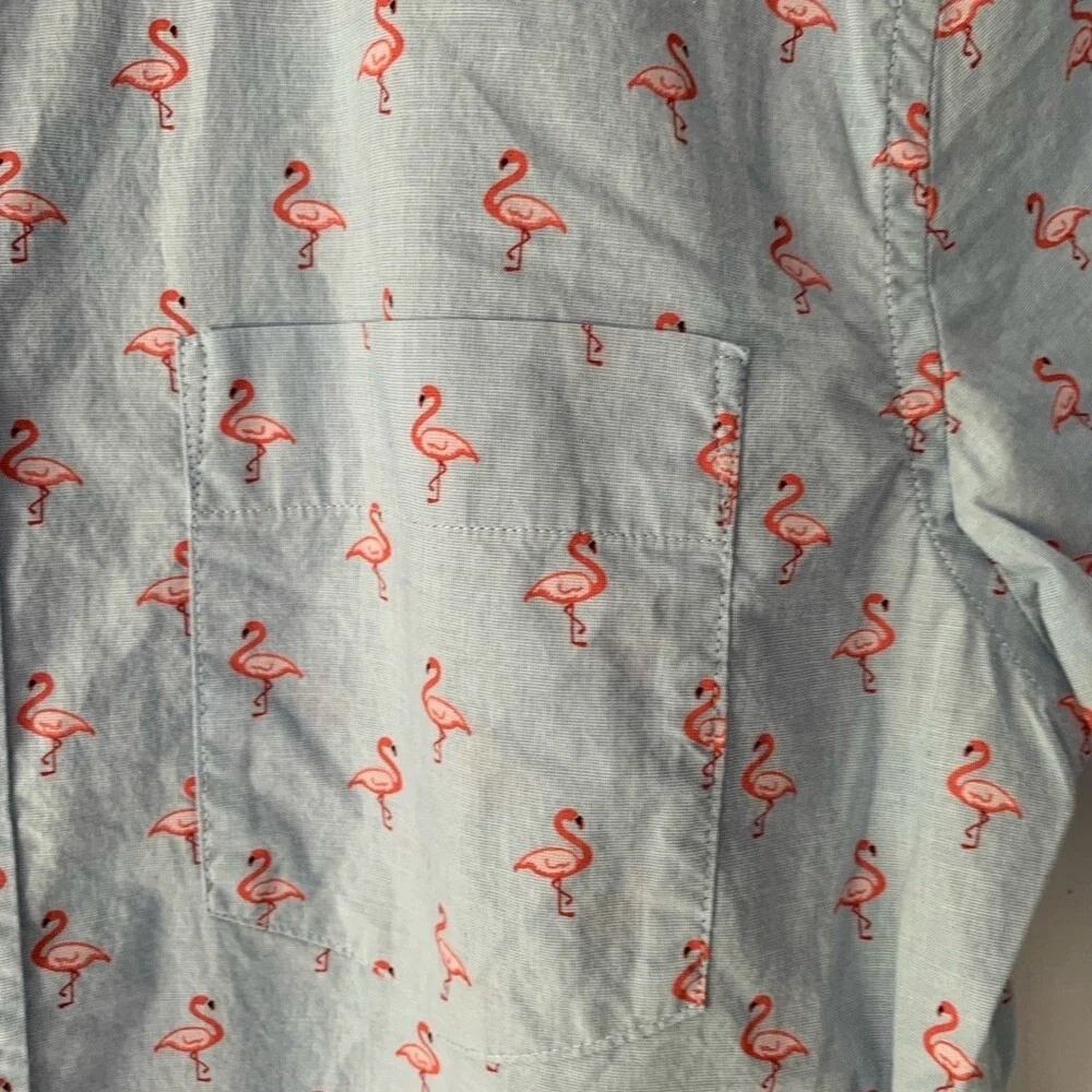 Banana Republic Men's Light Blue Pink Small Flamingo Shirt‎ Beach Preppy Casual